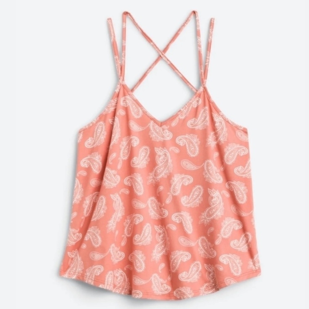 PAPERMOON Basima Back Detail Knit Top, Paisley Peach, Soft Knit Strappy Tank Top